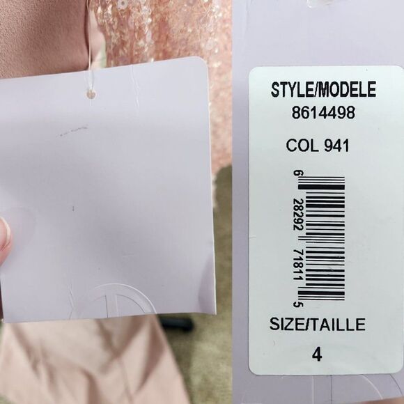 JS COLLECTIONS Beaded Illusion Sleeve Trumpet Gown In Blush NWT Size 4 - Picture 9 of 16